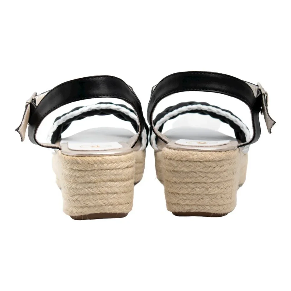 Handcrafted Black & White Braided Espadrille Wedge Sandal